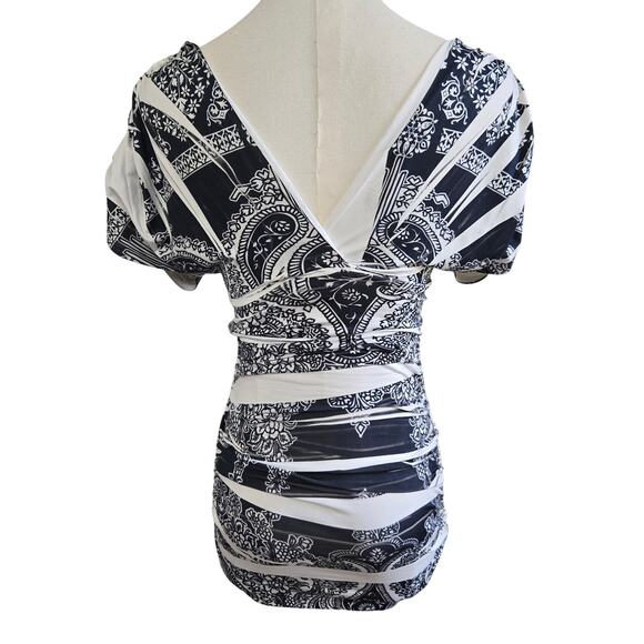 Contempo Womens Vintage 90s Boho Babydoll Side Ruched Paisley Going Out Top M - Picture 2 of 9